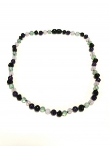 Adult Amber, Rose Quartz, Amethyst and Fluorite Necklace